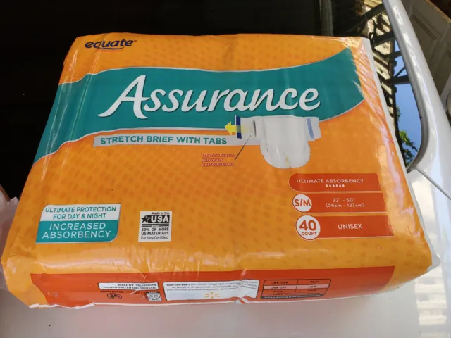 EQUATE ASSURANCE S/M Stretch Briefs with Tabs Ultimate Absorbency