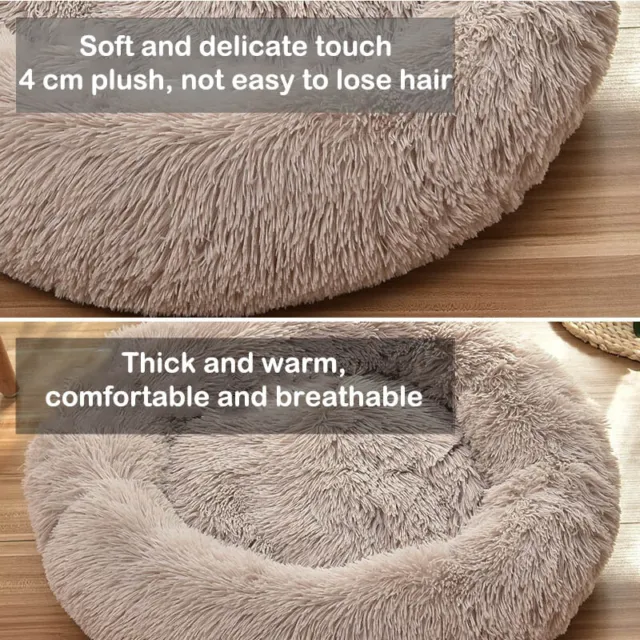 Pet Cat Bed Donut Round Plush Cats Dog Beds Cuddler Soft Calming Pet Cushion 2