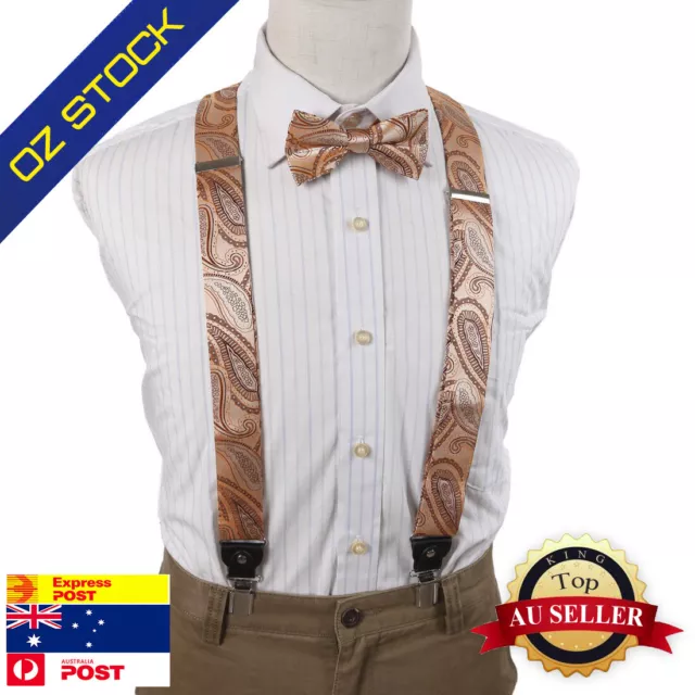 Orange Beige Braces Bowtie Set for Men YBack Suspender Button-on Epoint EFCB0026