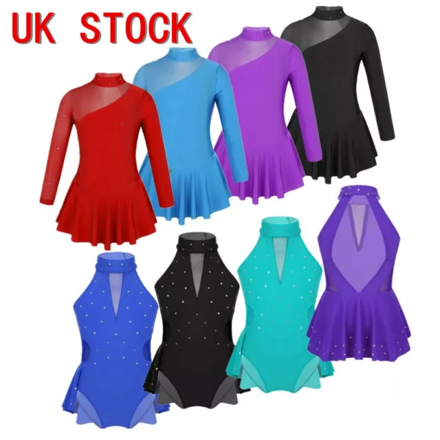 UK Kid Girls Figure Ice Skating Dress Cutout Back Ballet Dance Leotard Dancewear