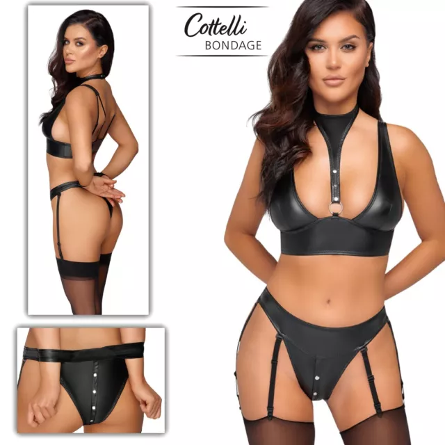 Cottelli Collection Bondage Bralette with a Collar & Suspender Thong In A Set