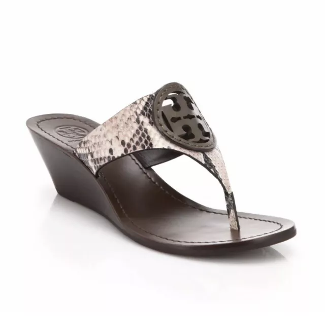 Tory Burch LOUISA Snake skin Embossed Leather Thong Wedge Sandals- Sz 10M