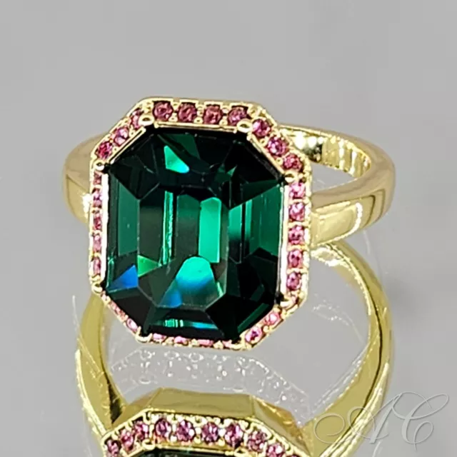 Gorjana Ring Green Size 6 18k Gold Plated Brass Lexi Octagon Cocktail Crystal! 2