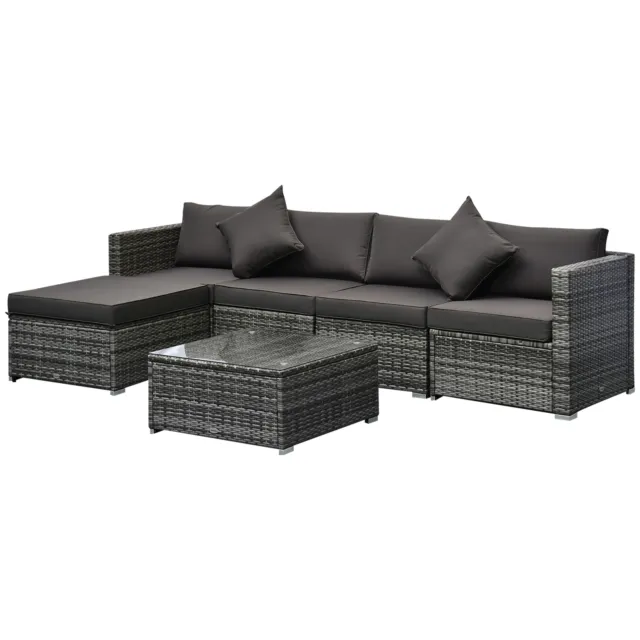 Outsunny 6 Pieces Rattan Furniture Set Garden Sofa Conservatory Wicker Grey