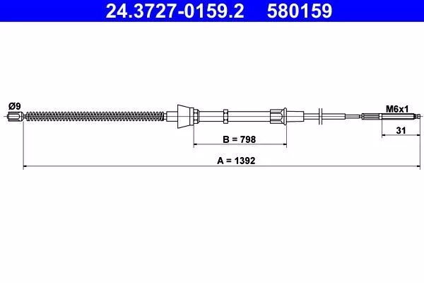 Cuerda de freno de mano ATE (24.3727-0159.2), cable de freno de mano para SEAT VW