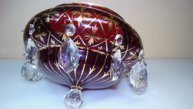 Ruby Red Glass Colored Ceiling Fixture Cover With Crystal Prisms