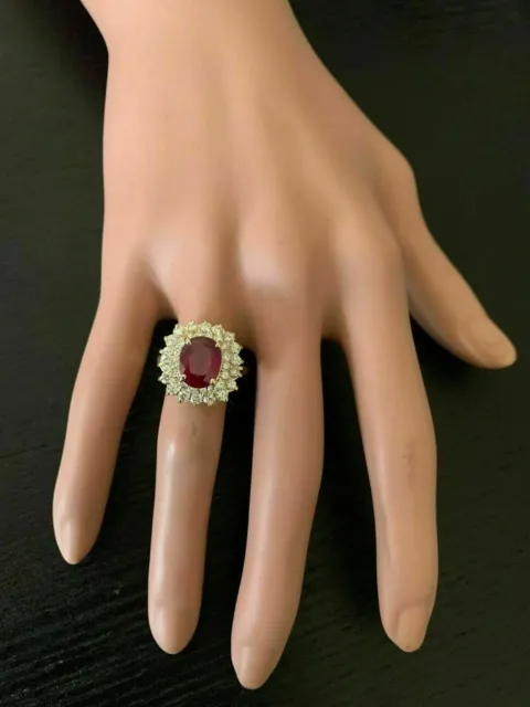 5.17 Carat Natural Red Ruby and Diamonds Women Ring Solid 14k Yellow Gold