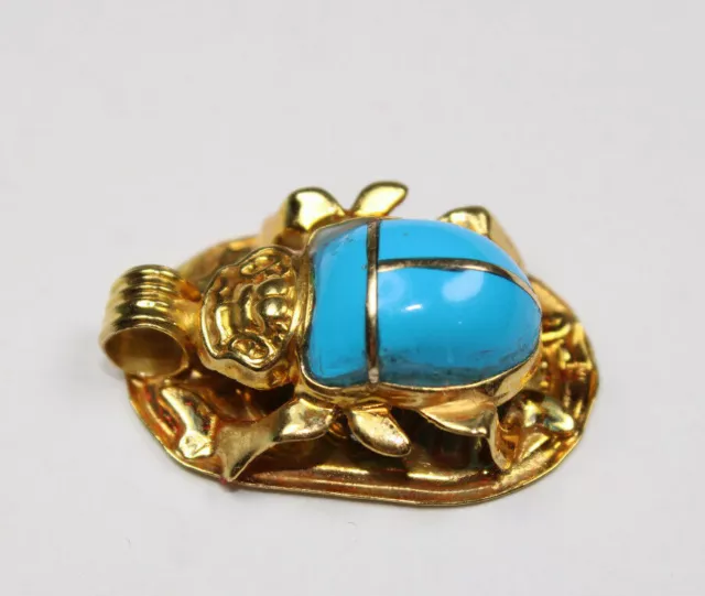 Egyptian Scarab Gold 18K DOUBLE SIDE Stamped Pharaonic Yellow Gold Pendant 3.4gr