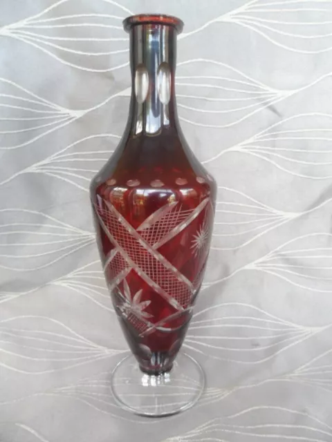 Bohemian Ruby Cut Glass Decanter Bottle