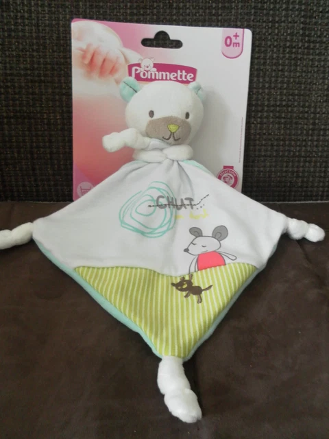 T4N / doudou chat ours mouchoir blanc souris chut on dort POMMETTE neuf