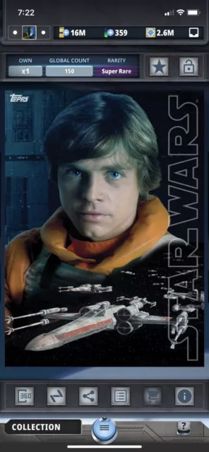 Topps Star Wars Digital Card Trader Colour Luke Skywalker Poster Portraits Award