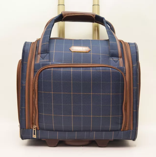 LONDON FOG Brentwood 15" 2-Wheel Rolling Under The Seat Bag, Blue Plaid Carry on