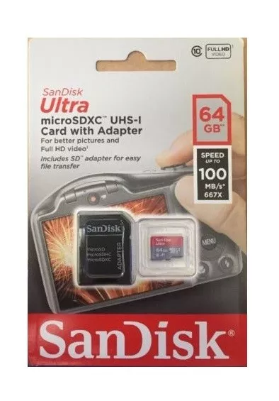 64GB SanDisk Mobile Ultra Micro SD SDXC Memory Card 100MB/s 667x A1 SD Adapter