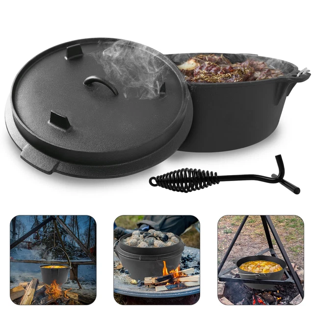 2 in 1  BBQ Dutch Oven Gusseisen Kochtopf mit Deckelheber Schmortopf 13,6 Liter