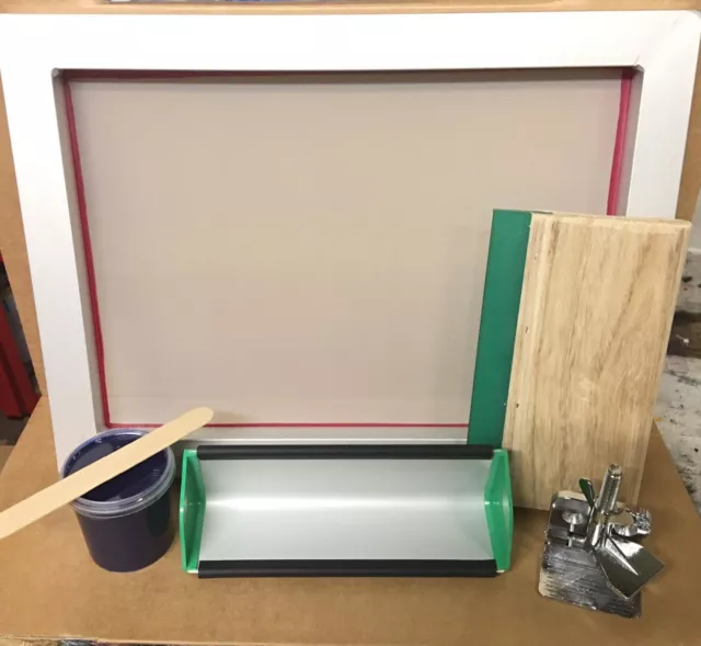 Kit de serigrafía para camiseta A2 marco de pantalla de seda abrazadera abrazadera escobilla Reino Unido