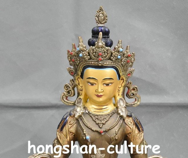 11.4 '' VIEUX Népal Bronze Doré Peinture Amitayus longévité Dieu Déesse