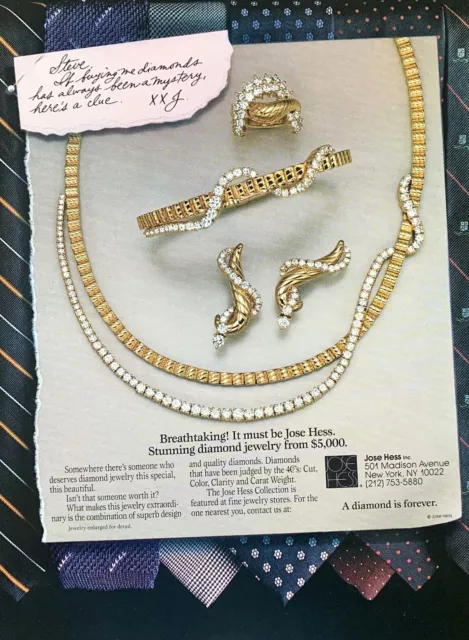 1987 JOSE HESS Stunning Diamond Jewelry Collection Vintage PRINT AD