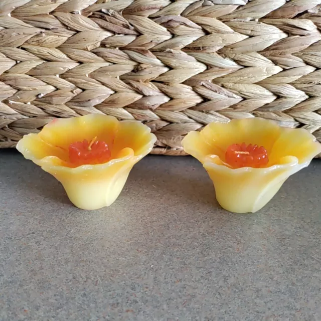 Vintage Wicks n Sticks Orange Yellow Poppy Floating Candles Flower Bath set of 2