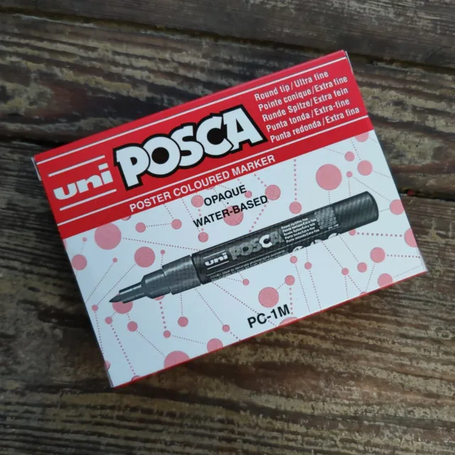 POSCA PC-1M Extra Fine Paint Marker Pack Bulk Box of 12 *Black/White* Uni-Ball