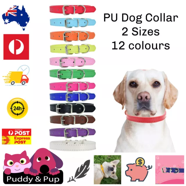 Dog Collar Pet Puppy Adjustable Neck Strap PU Leather pink blue red black purple