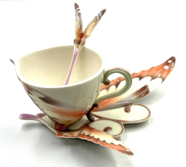Franz Butterfly Tea Cup Saucer Spoon Set Jen Woo No: XP 1907