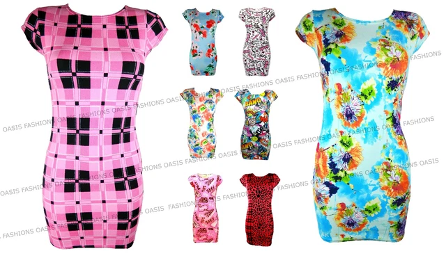 Ragazze Midi Vestito Aderente Floreale Rosa/Bianco Love Neon Fumetto Anni 2-13