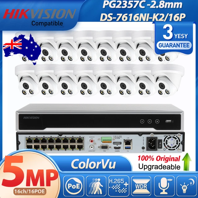 Hikvision Compatible 16CH 16POE NVR 5MP ColorVu Mic IP Camera System outside Lot