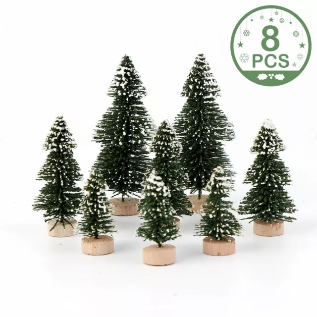 8Pcs Miniature Snow Frost Xmas Tree Decor Mini Sisal Christmas Trees Ornaments