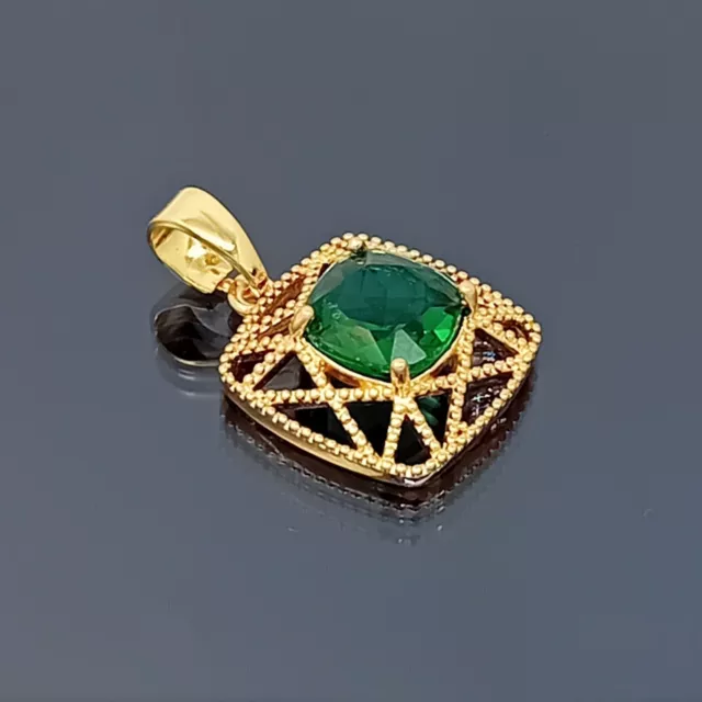 18K Gold Filled Stunning Italian Simulated Green Mossanite 18ct GF Pendant 18mm