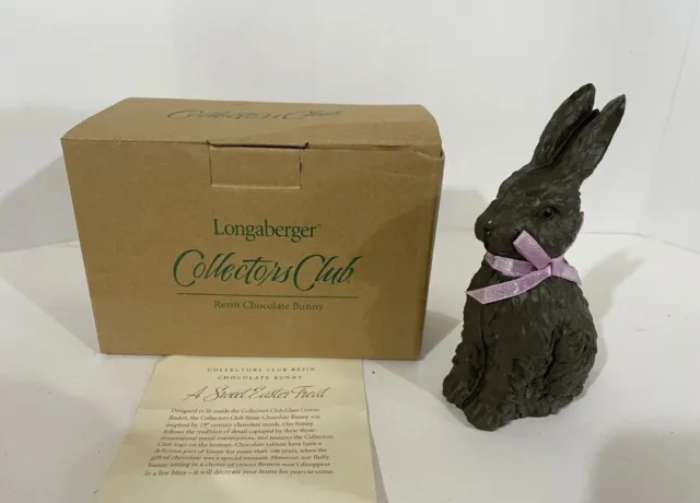 Longaberger  Resin Chocolate Bunny, New In Box, Collectors Club