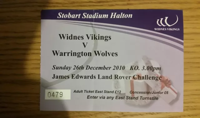 Widnes Vikings v Warrington Wolves Used Ticket 2010