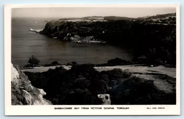 POSTCARD BABBACOMBE BAY FROM PETITOR DOWNS TORQUAY - COX PHOTO No 1 1937 RPPC
