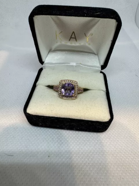 LeVian 14k Rose Gold Amethyst Stone Pink Sapphires & Diamonds Cocktail Ring 6.75
