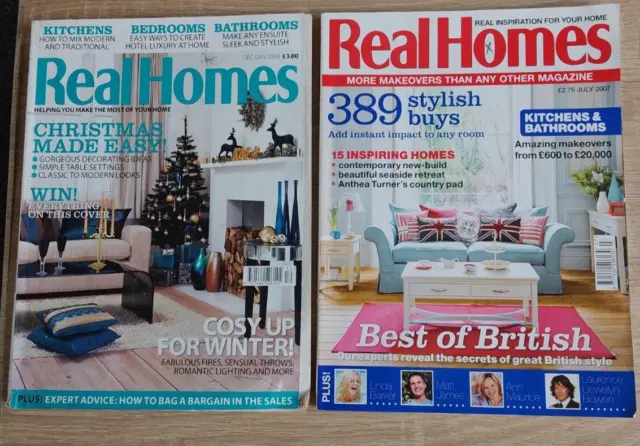 REAL HOMES MAGAZINE x 2.  JULY 2007 & DEC/JAN 2008.  IDEAS.  ADVICE.  DESIGNS.