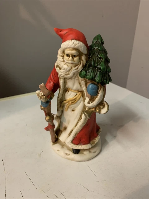 Vintage Ceramic Santa Carrying Christmas Tree Toy Bag Christmas Bells 7.5