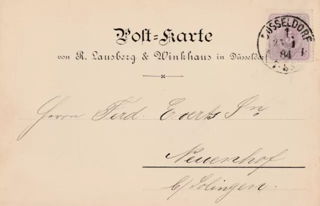 Postkarte verschickt von Düsseldorf nach Neuenhof aus dem Jahr 1884