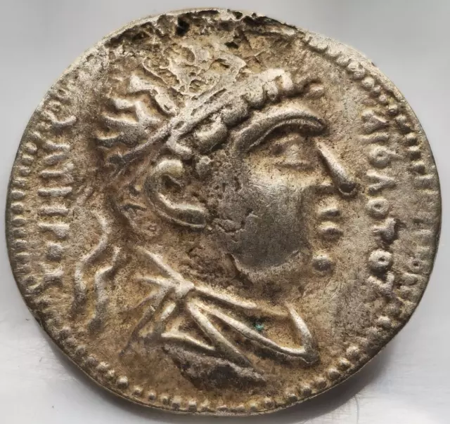 Undated Ancient Indo Greek Silver Tetradrachm Diodotos.13.5Gr 31Mm