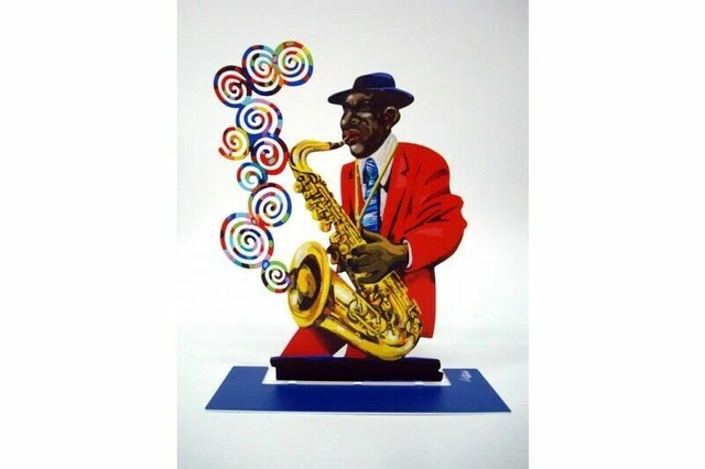 Arte pop Metal escultura jazz "Saxofonista" de DAVID GERSTEIN
