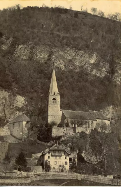 France, Vintage Mountain Village Albumen Print.  11x16 Albumin Print