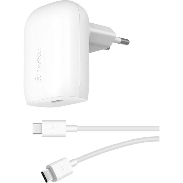 BELKIN 30w USB-C PD PPS Wall Charger White w/1m PVC C-C cable