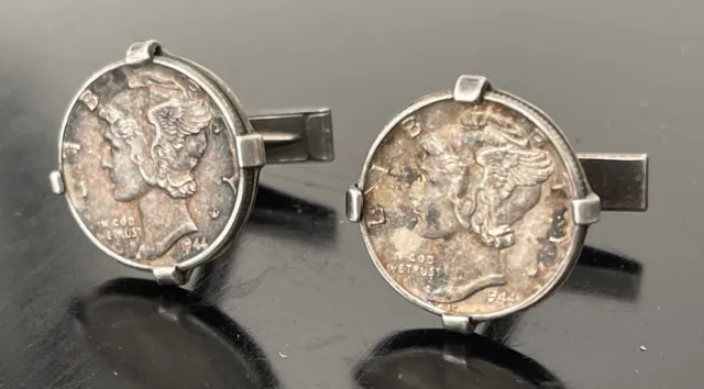 Sterling Silver Winged Liberty Head or "Mercury" Dime 1944 Cufflinks
