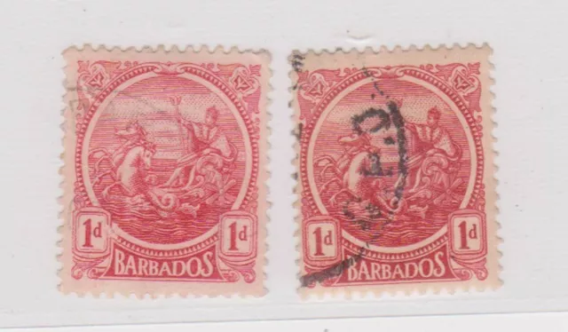 (K170-61) 1921 Barbados 1d red x2 SG220 &SG220A (BK) (v)