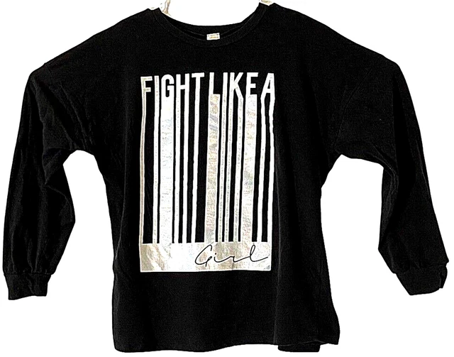 Fight Like A Girl Womens Shirt Black Medium ON Long-Sleeved Casual Cancer Quote