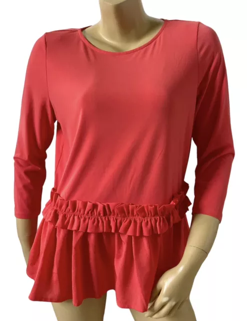 IVANKA TRUMP Womens Size Medium Red 3/4 Sleeve Ruffled Peplum Top Shirt