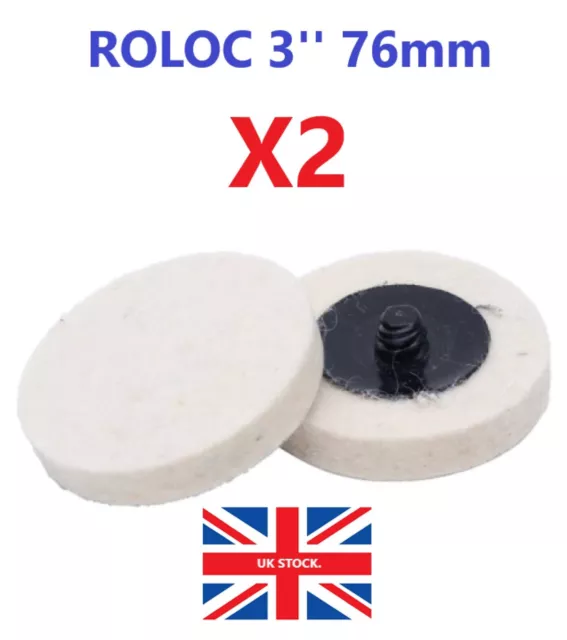 3 Inch 76MM Roloc  Wool Felt Polishing Buffing Pad Discs 2 Pcs