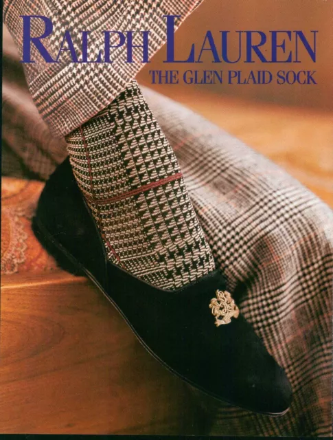 RALPH LAUREN Magazine Print Ad  The Glen Plaid Sock fashion 1990s VTG 1pg 1992