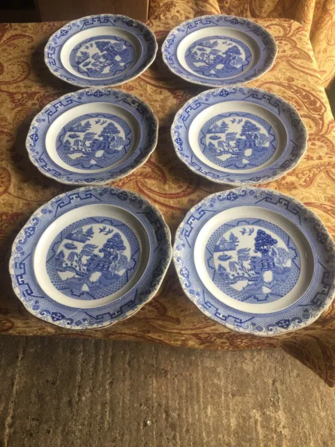 6 x Vintage Corona Ware Willow Shancock & Sons Blue And White China Dinner Plate