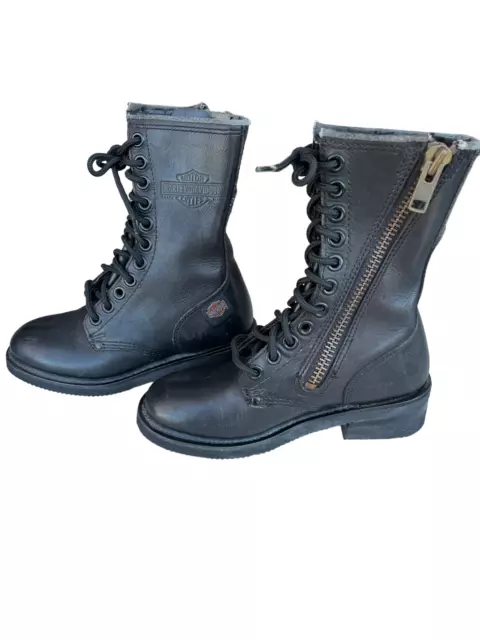 VINTAGE Harley Davidson Combat Boots Womens 5 Black Leather Lace Oil Resistant