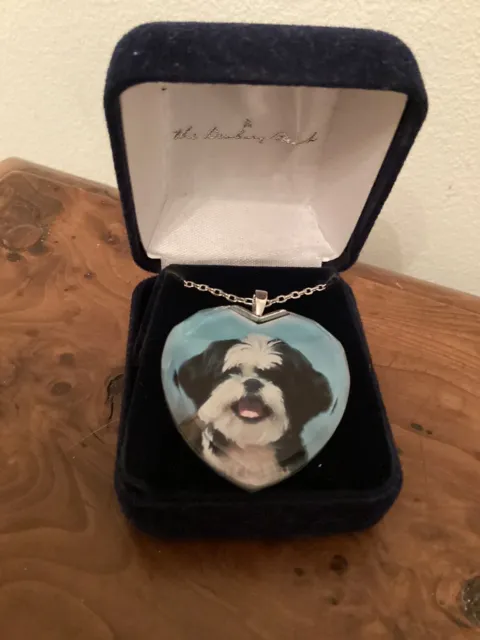 Danbury Mint Shih Tzu Dog Picture Crystal Heart Pendant Necklace Pet Keepsake