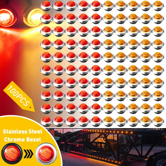 100x Amber + Red Set Side Marker Lights 3/4" Round LED Truck Trailer Bullets EAH